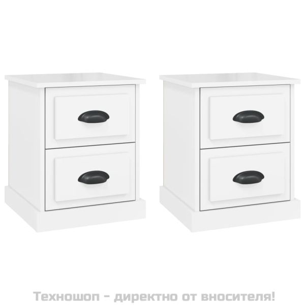 Нощни шкафчета, 2 бр, бял гланц, 39x39x47,5 см, инженерно дърво