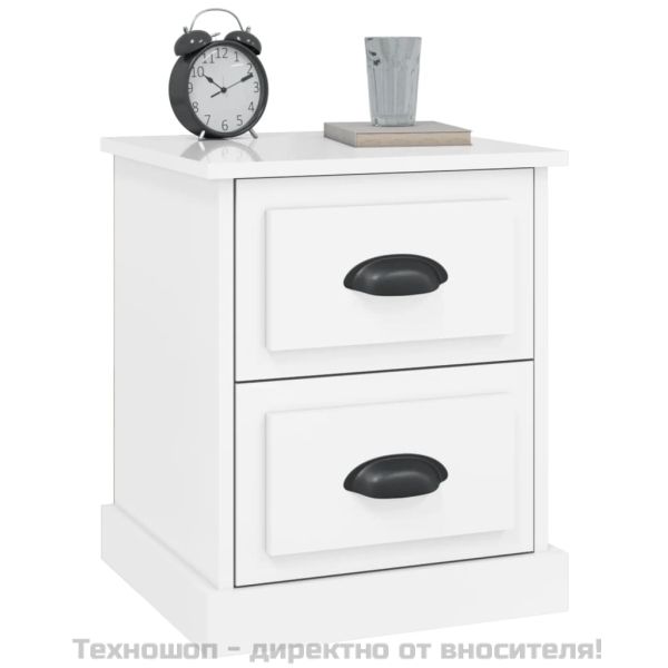 Нощни шкафчета, 2 бр, бял гланц, 39x39x47,5 см, инженерно дърво