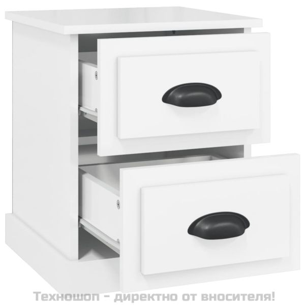 Нощни шкафчета, 2 бр, бял гланц, 39x39x47,5 см, инженерно дърво