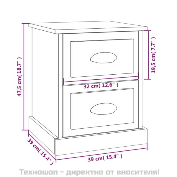 Нощни шкафчета, 2 бр, бял гланц, 39x39x47,5 см, инженерно дърво
