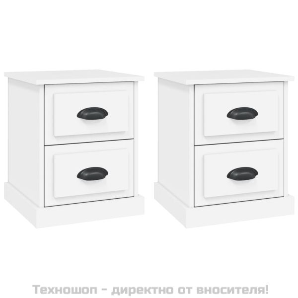 Нощни шкафчета, 2 бр, бели, 39x39x47,5 см, инженерно дърво