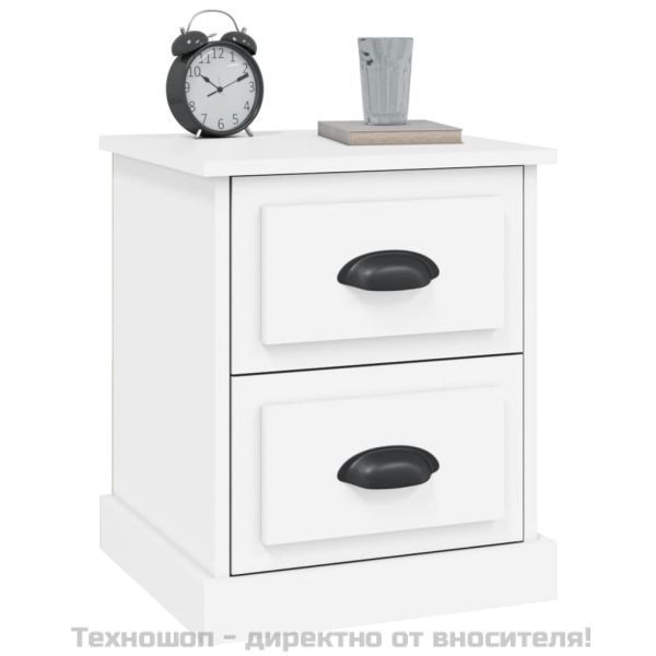 Нощни шкафчета, 2 бр, бели, 39x39x47,5 см, инженерно дърво
