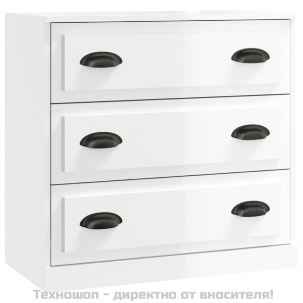 Сайдборд, бял гланц, 70x35,5x67,5 см, инженерно дърво