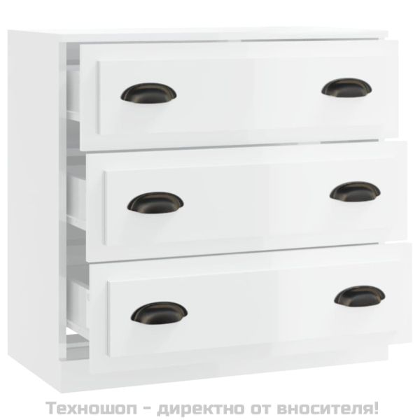 Сайдборд, бял гланц, 70x35,5x67,5 см, инженерно дърво