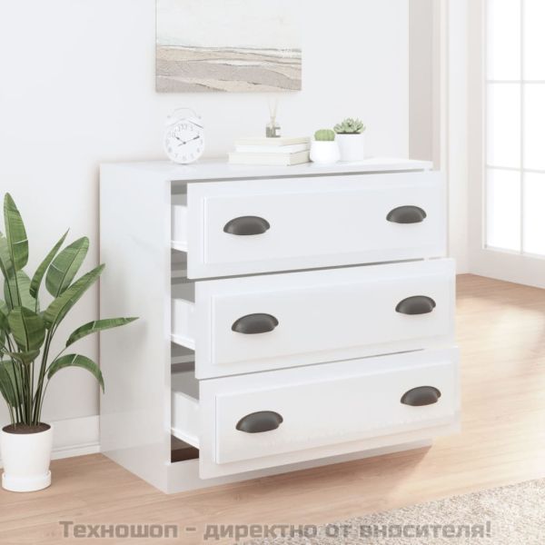 Сайдборд, бял гланц, 70x35,5x67,5 см, инженерно дърво