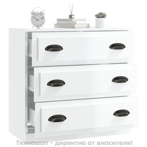 Сайдборд, бял гланц, 70x35,5x67,5 см, инженерно дърво