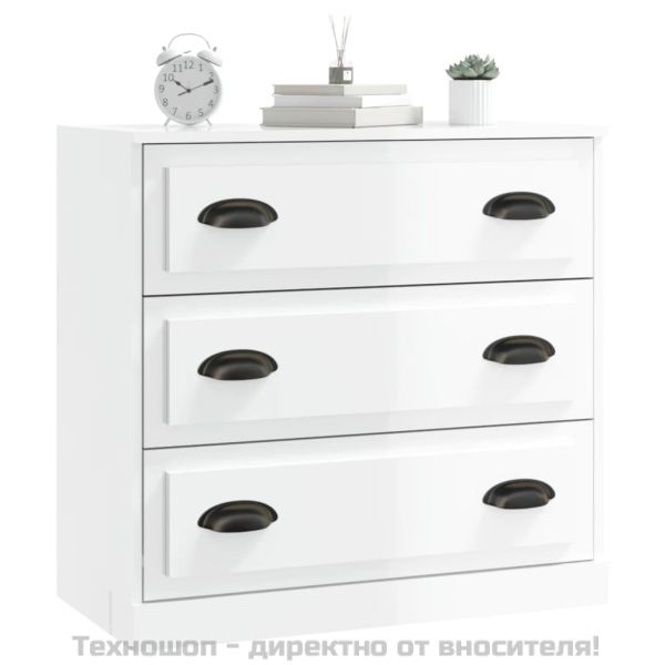 Сайдборд, бял гланц, 70x35,5x67,5 см, инженерно дърво