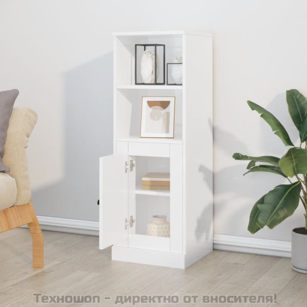 Висок шкаф, бял гланц, 36x35,5x103,5 cm, инженерно дърво