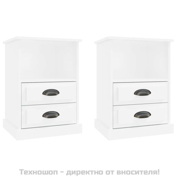 Нощни шкафчета, 2 бр, бял гланц, 43x36x60 см