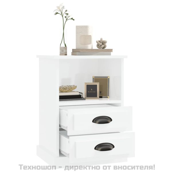 Нощно шкафче, бял гланц, 43x36x60 см