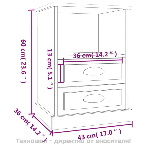 Нощно шкафче, бял гланц, 43x36x60 см