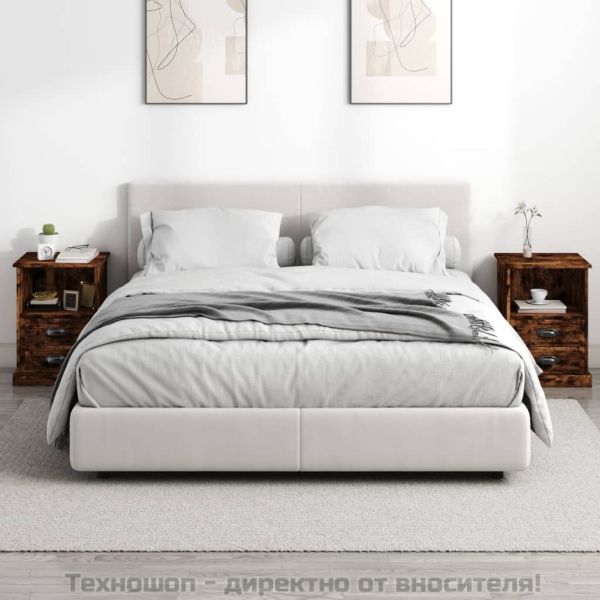 Нощни шкафчета, 2 бр, опушен дъб, 43x36x60 см