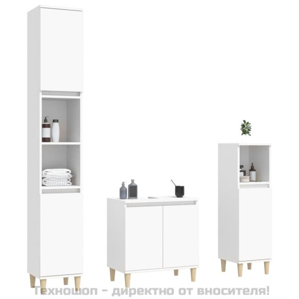 Комплект мебели за баня от 3 части, бял, инженерно дърво