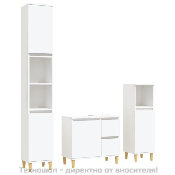 Комплект мебели за баня от 3 части, бял, инженерно дърво