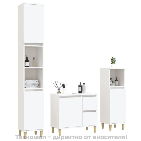 Комплект мебели за баня от 3 части, бял, инженерно дърво