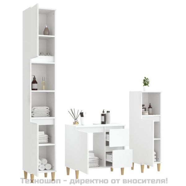 Комплект мебели за баня от 3 части, бял, инженерно дърво