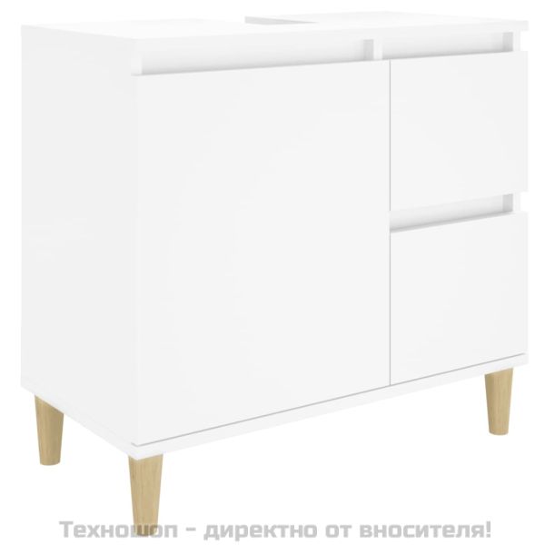 Комплект мебели за баня от 3 части, бял, инженерно дърво