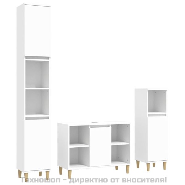 Комплект мебели за баня от 3 части, бял, инженерно дърво