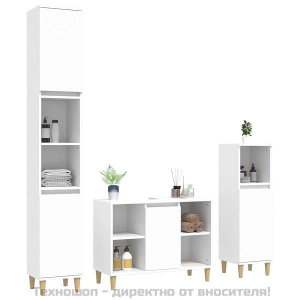 Комплект мебели за баня от 3 части, бял, инженерно дърво