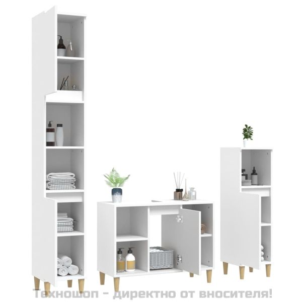 Комплект мебели за баня от 3 части, бял, инженерно дърво