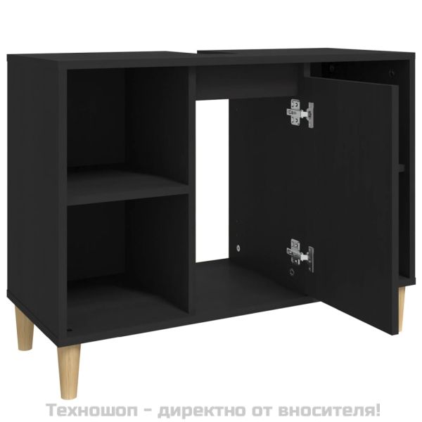 Шкаф за мивка, черен, 80x33x60 см, инженерно дърво