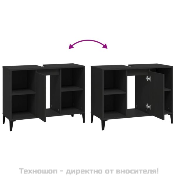 Шкаф за мивка, черен, 80x33x60 см, инженерно дърво