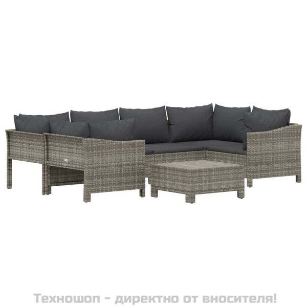 Градински лаундж комплект с възглавници 7 части полиратан сив
