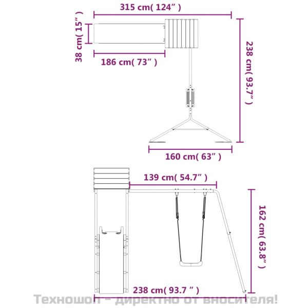 Комбинирано детско съоръжение, масивна дугласка дървесина