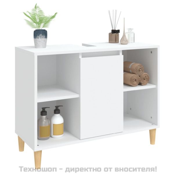 Шкаф за мивка, бял, 80x33x60 см, инженерно дърво