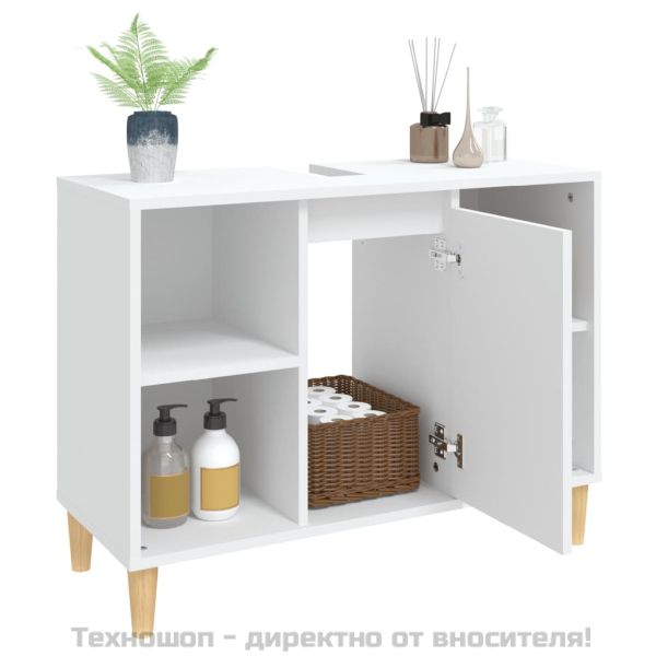 Шкаф за мивка, бял, 80x33x60 см, инженерно дърво