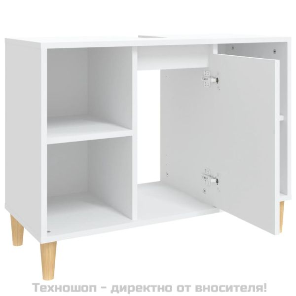 Шкаф за мивка, бял, 80x33x60 см, инженерно дърво