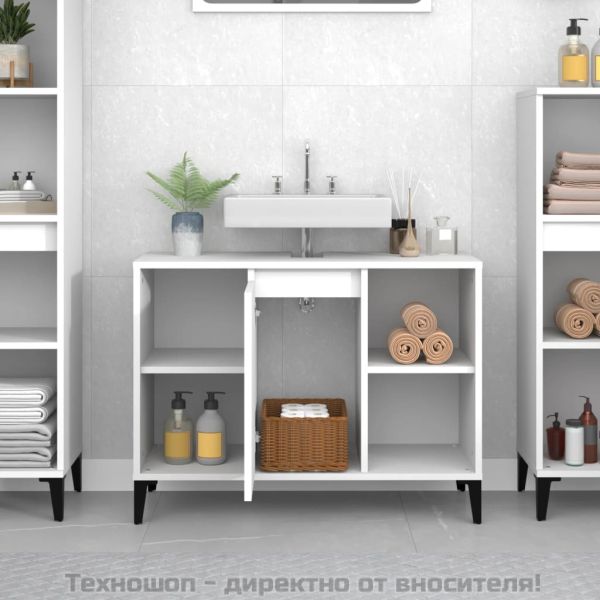 Шкаф за мивка, бял, 80x33x60 см, инженерно дърво