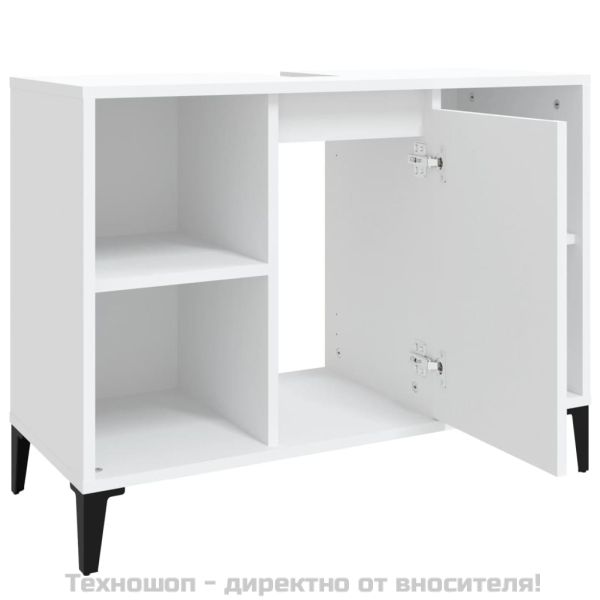 Шкаф за мивка, бял, 80x33x60 см, инженерно дърво