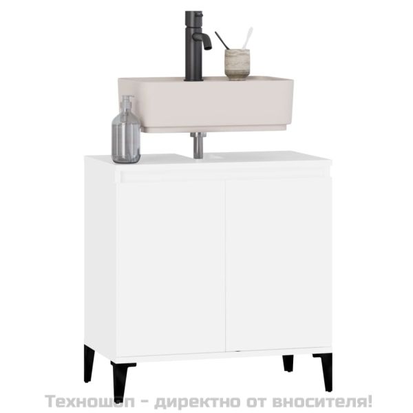 Шкаф за мивка, бял, 58x33x60 см, инженерно дърво