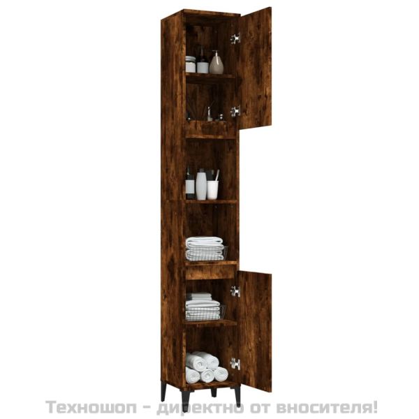 Шкаф за баня, опушен дъб, 30x30x190 см, инженерно дърво