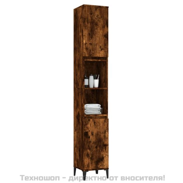 Шкаф за баня, опушен дъб, 30x30x190 см, инженерно дърво