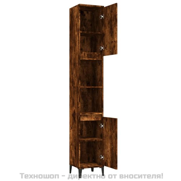 Шкаф за баня, опушен дъб, 30x30x190 см, инженерно дърво