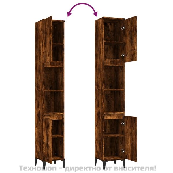 Шкаф за баня, опушен дъб, 30x30x190 см, инженерно дърво