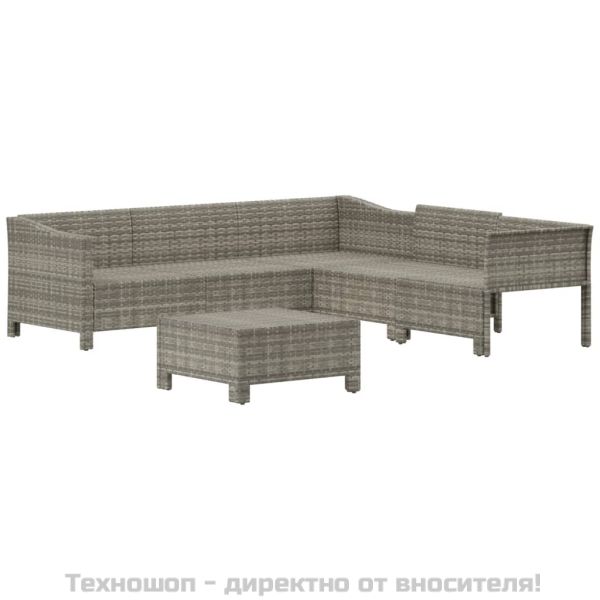 Градински комплект с възглавници, 6 части, полиратан, сив