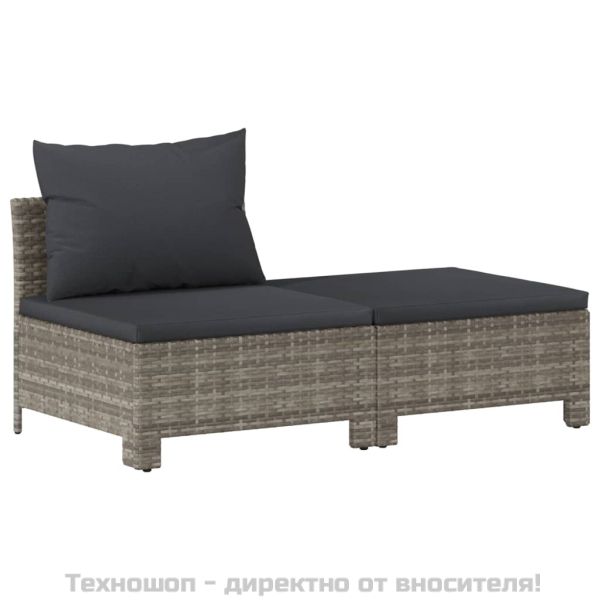 Градински комплект с възглавници, 6 части, полиратан, сив