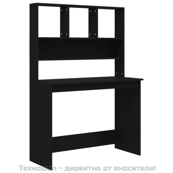Бюро с рафтове, черно, 102x45x148 см, инженерно дърво