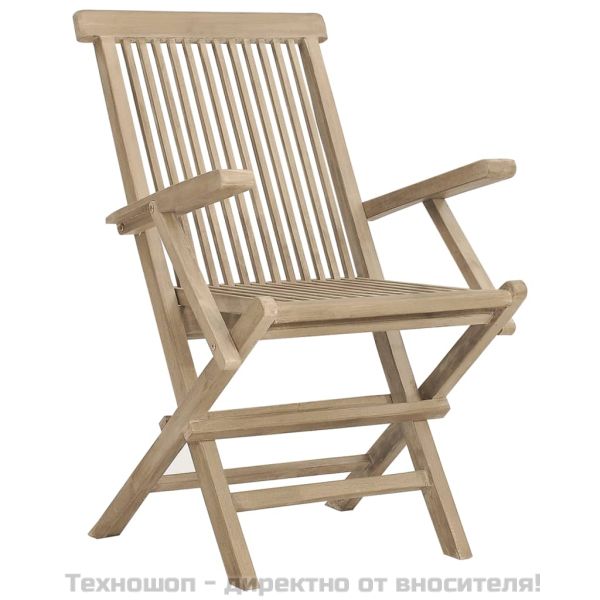Сгъваеми градински столове, 2 бр, сиви, 56x61x89 см, тик масив