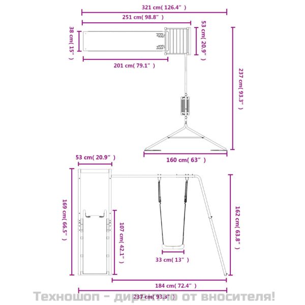 Комбинирано детско съоръжение за игра, импрегниран бор