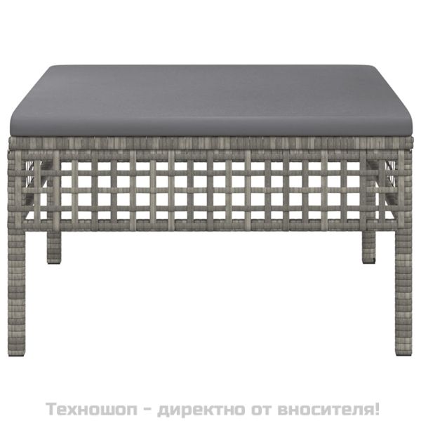 Градинска табуретка за крака с възглавница, сива, полиратан