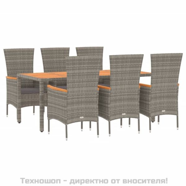 Градински трапезен комплект 7 части с възглавници сив полиратан