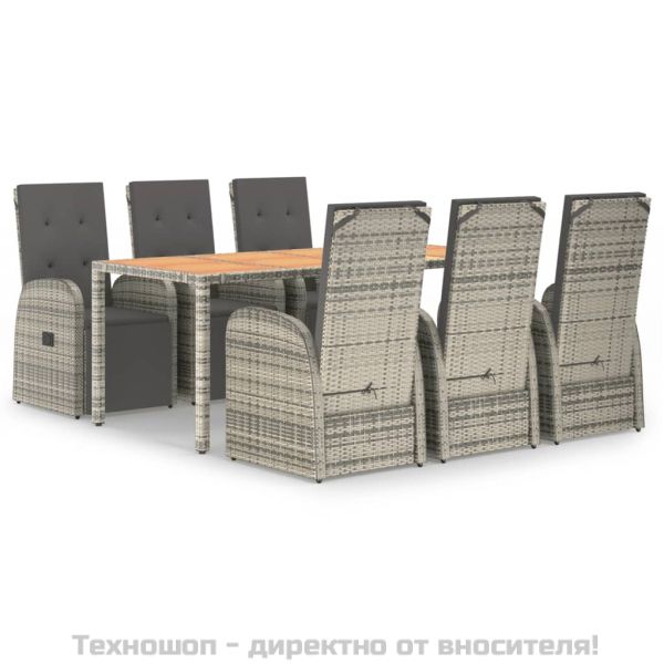 Градински трапезен комплект 7 части с възглавници сив полиратан