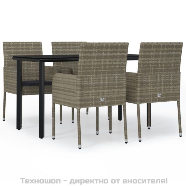 Градински трапезен комплект 5 части с възглавници сив полиратан