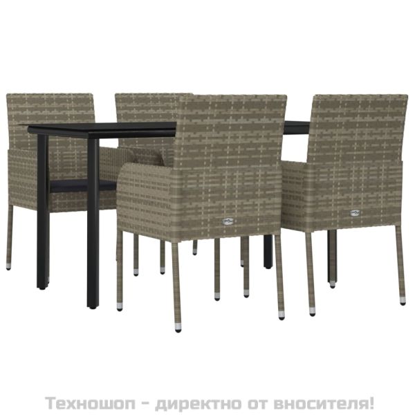 Градински трапезен комплект 5 части с възглавници сив полиратан