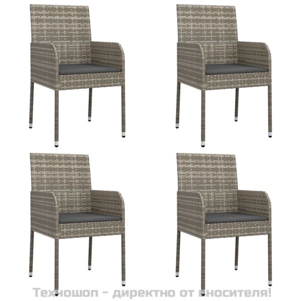 Градински трапезен комплект 5 части с възглавници сив полиратан