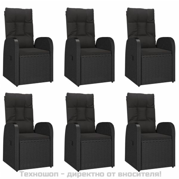 Градински трапезен комплект 7 части възглавници черен полиратан